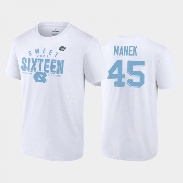 UNC College Basketball Brady Manek #45 2022 NCAA Men's Basketball Tournament March Madness Sweet Sixteen Jumpball White T-Shirt
