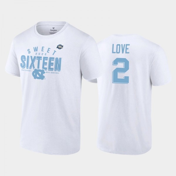 UNC College Basketball Caleb Love #2 2022 NCAA Men's Basketball Tournament March Madness Sweet Sixteen Jumpball White T-Shirt