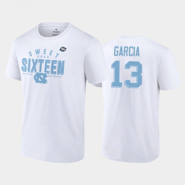 UNC College Basketball Dawson Garcia #13 2022 NCAA Men's Basketball Tournament March Madness Sweet Sixteen Jumpball White T-Shirt