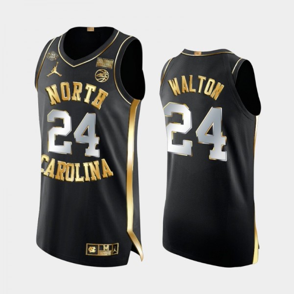 North Carolina Tar Heels College Basketball #24 Kerwin Walton Black Golden Edition 2022 NCAA Final Four Jersey
