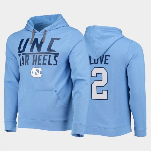 UNC Tar Heels College Basketball #2 Caleb Love Favorite Longshot Pullover Blue Hoodie