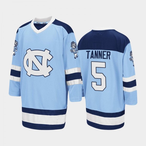 North Carolina Tar Heels College Hockey #5 Carter Tanner Blue Embroidery Stitched Hockey Jersey