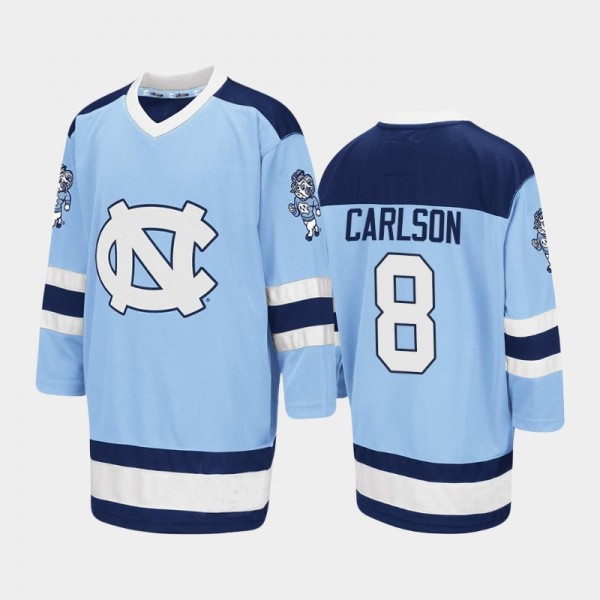 North Carolina Tar Heels College Hockey #8 Josh Carlson Blue Embroidery Stitched Hockey Jersey