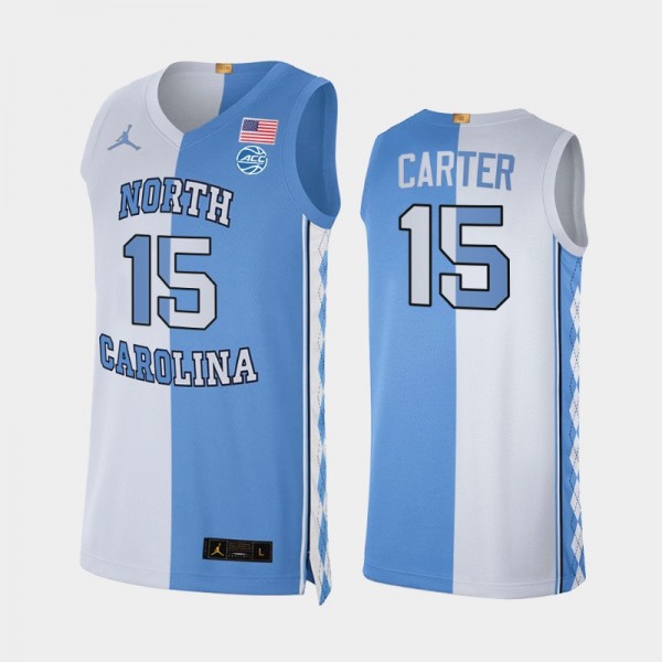 North Carolina Tar Heels College Basketball 2021 #15 Vince Carter Split Edition Blue White Jersey