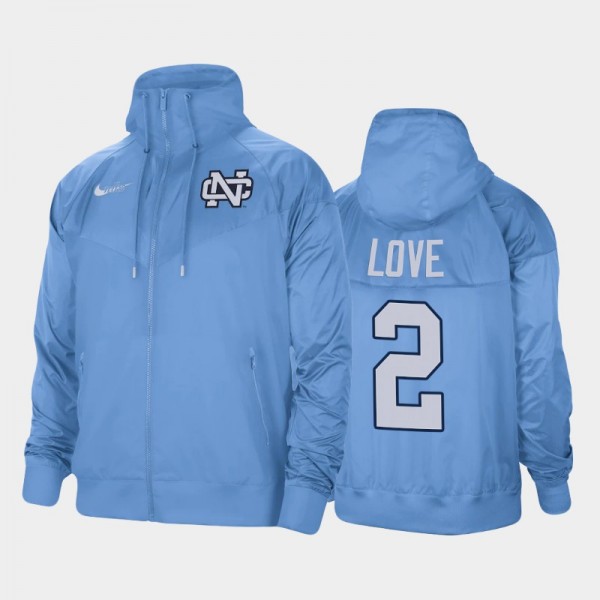 North Carolina Tar Heels College Basketball Caleb Love #2 Raglan Full-zip Windrunner Blue Jacket