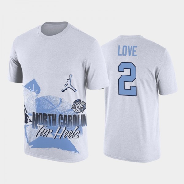 College Basketball UNC Tar Heels Caleb Love #2 90s Hoop Max White T-Shirt