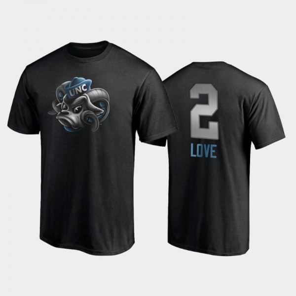 College Basketball UNC Tar Heels Caleb Love #2 Mignight Mascot Black T-Shirt