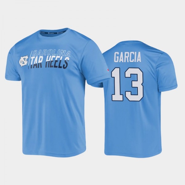 College Basketball UNC Tar Heels Dawson Garcia #13 Slash Stack Blue T-Shirt