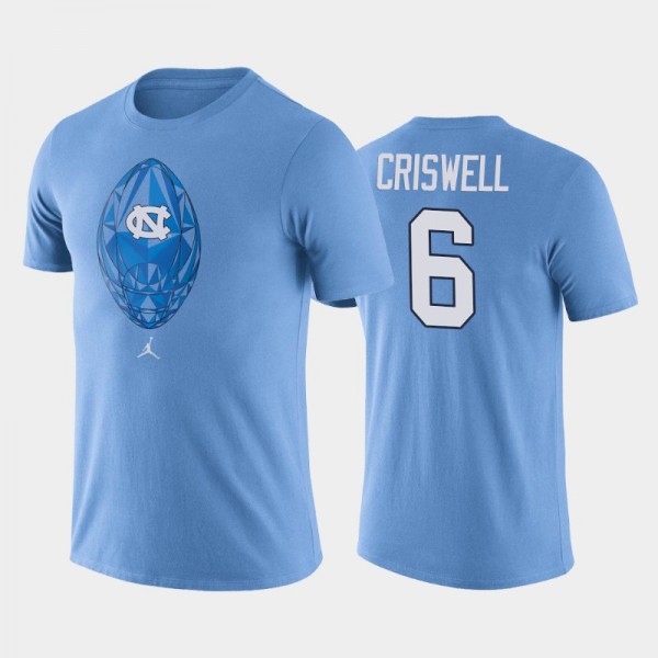 College Football UNC Tar Heels Jacolby Criswell #6 Icon Legend Performance Blue T-Shirt
