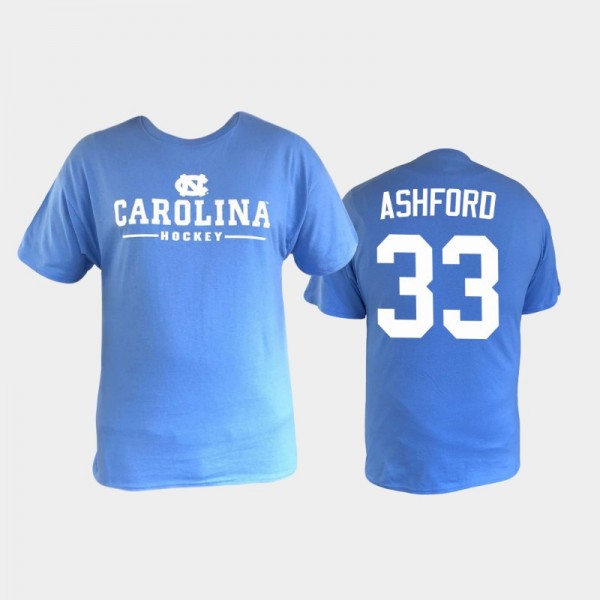 College Hockey UNC Tar Heels Mekhi Ashford #33 Performance Blue T-shirt