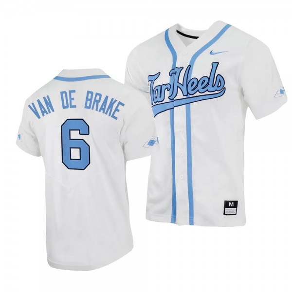 North Carolina Tar Heels Jackson Van De Brake 2023 Replica Baseball White #6 Jersey Full-Button