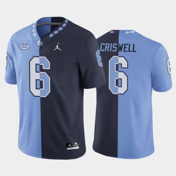 UNC Tar Heels College Football #6 Jacolby Criswell Split Edition Game Navy Blue Jersey