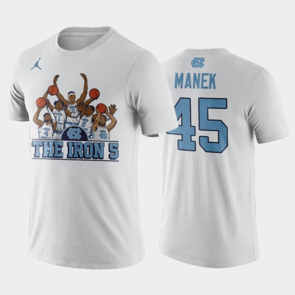 Men's North Carolina Tar Heels College Basketball Brady Manek #45 White Iron 5 T-Shirt