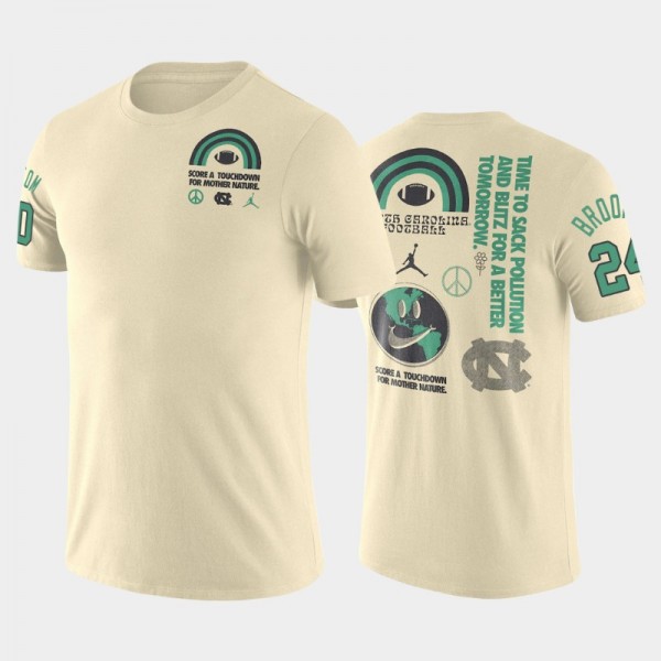 North Carolina Tar Heels College Football British Brooks #24 Cream Sustainable T-Shirt