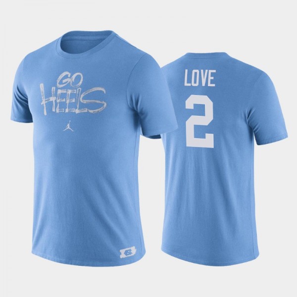 North Carolina Tar Heels College Basketball Caleb Love #2 Blue Brush Phrase T-Shirt