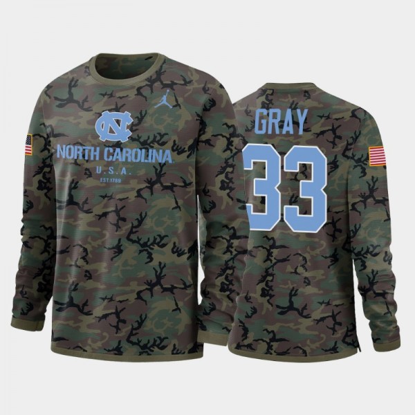 North Carolina Tar Heels College Football Cedric Gray #33 Camo Performance Long Sleeve T-Shirt