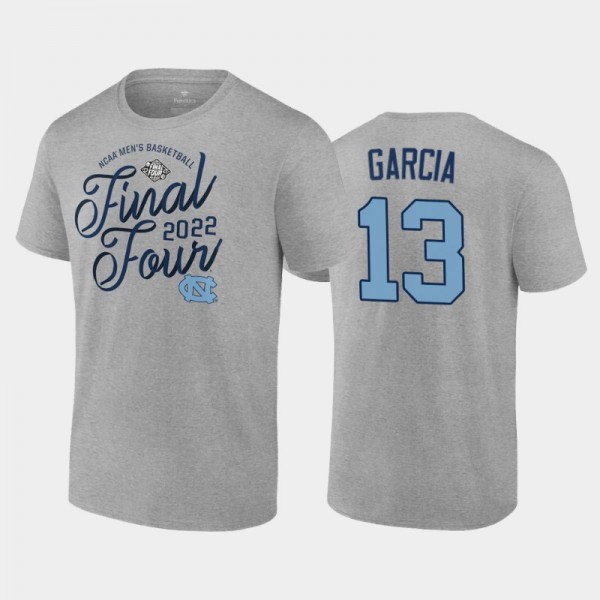 UNC Tar Heels College Basketball #13 Dawson Garcia gray 2022 NCAA Men's Basketball Final Four Time Out T-Shirt
