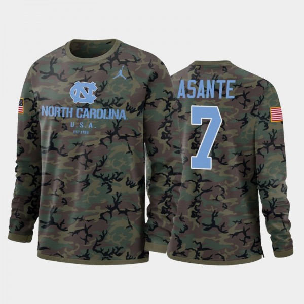 North Carolina Tar Heels College Football Eugene Asante #7 Camo Performance Long Sleeve T-Shirt