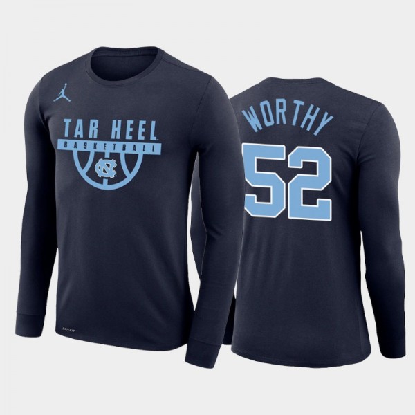 North Carolina Tar Heels College Basketball James Worthy #52 Navy Performance Long Sleeve T-Shirt