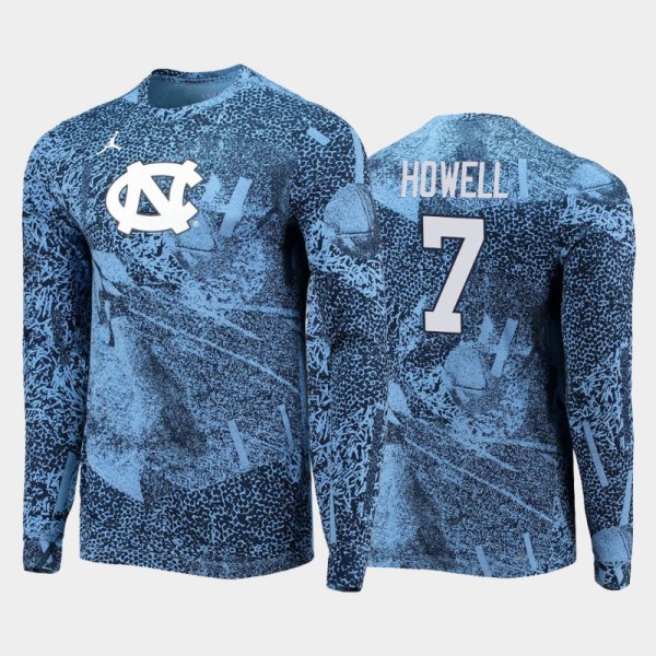 North Carolina Tar Heels College Football Sam Howell #7 Blue Performance Long Sleeve T-Shirt