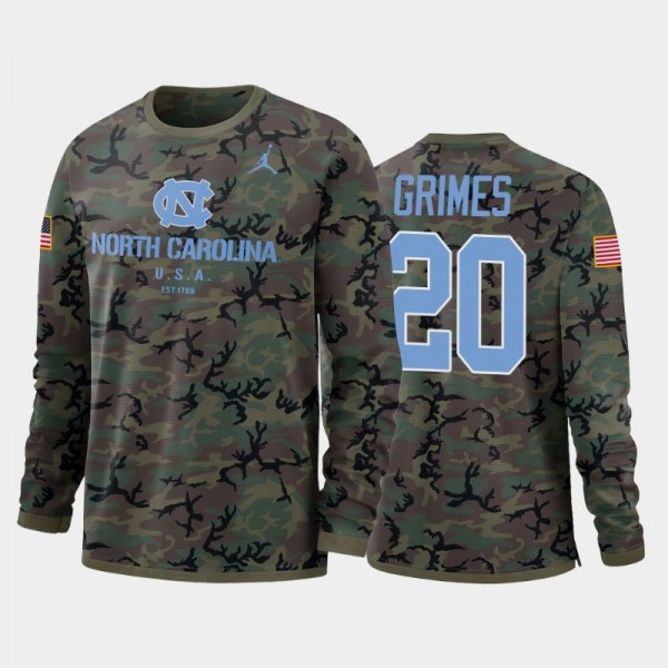 North Carolina Tar Heels College Football Tony Grimes #20 Camo Performance Long Sleeve T-Shirt