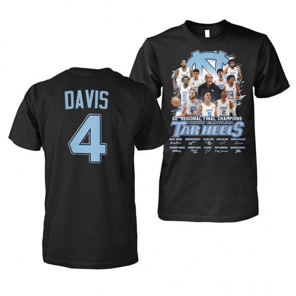 North Carolina Tar Heels R.J. Davis 2022 Regional Final Champions 4 Blue Final 4 T-Shirt