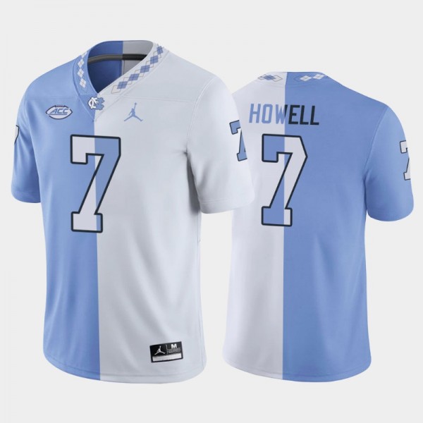 UNC Tar Heels College Football #7 Sam Howell Split Edition Game White Blue Jersey