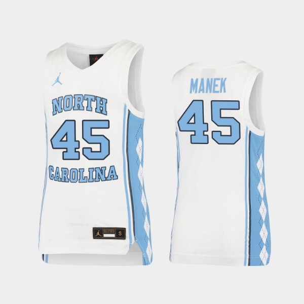 Youth North Carolina Tar Heels College Basketball #45 Brady Manek White Replica Jersey