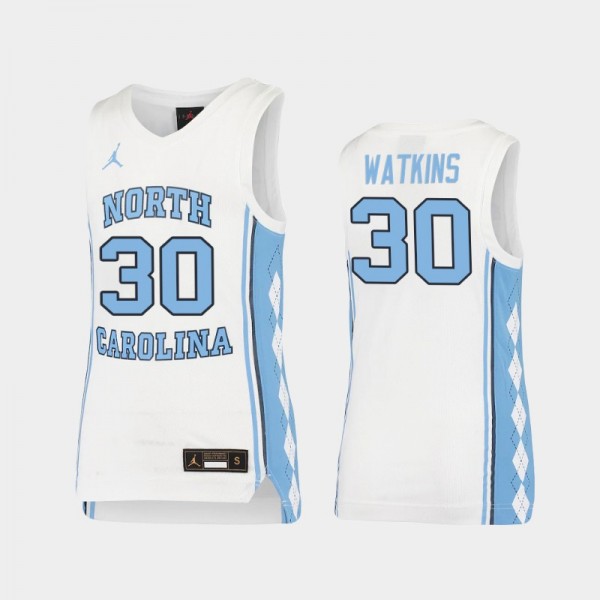 Youth North Carolina Tar Heels College Basketball #30 Jackson Watkins White Replica Jersey