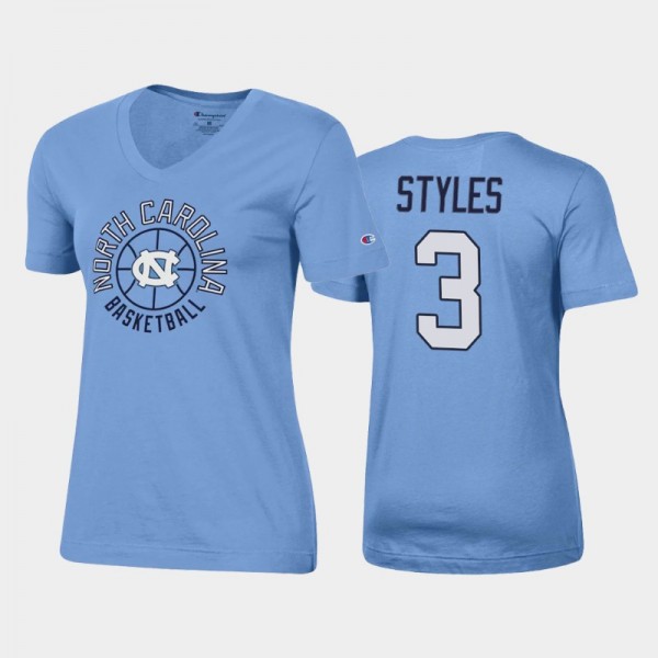 Women's North Carolina Tar Heels College Basketball Dontrez Styles V-Neck Blue T-Shirt