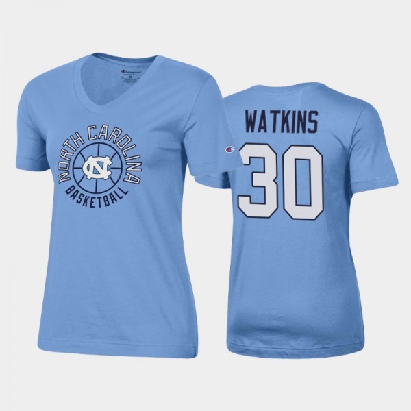 Women's North Carolina Tar Heels College Basketball Jackson Watkins V-Neck Blue T-Shirt