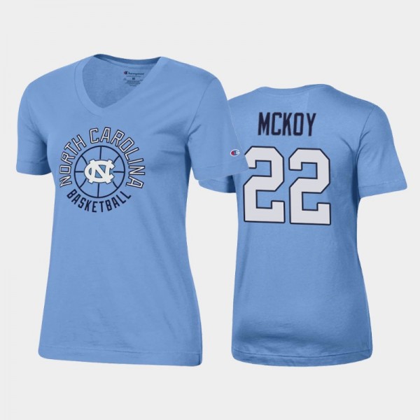 Women's North Carolina Tar Heels College Basketball Justin McKoy V-Neck Blue T-Shirt