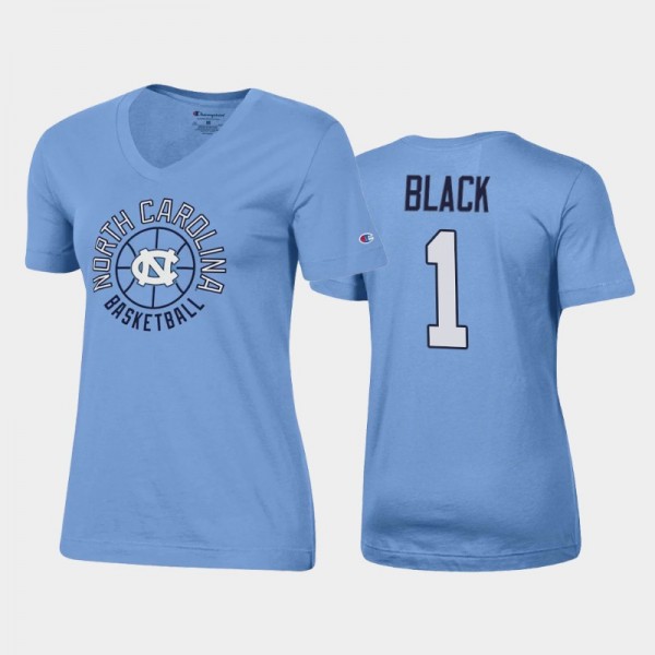 Women's North Carolina Tar Heels College Basketball Leaky Black V-Neck Blue T-Shirt